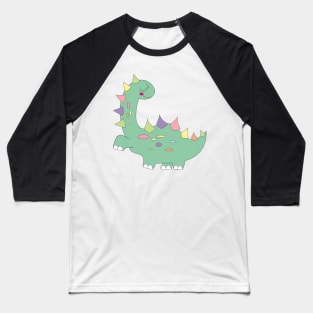 little green dinosaur with colorful dots Baseball T-Shirt